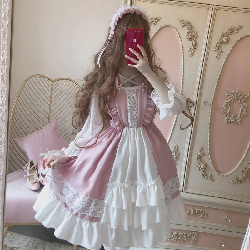 Kawaii elegant victorian maid puffy sleeve layered dress