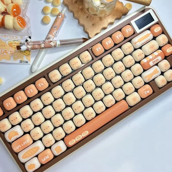 Kawaii fluffy bread bun keycaps set 138 key caps keyboard