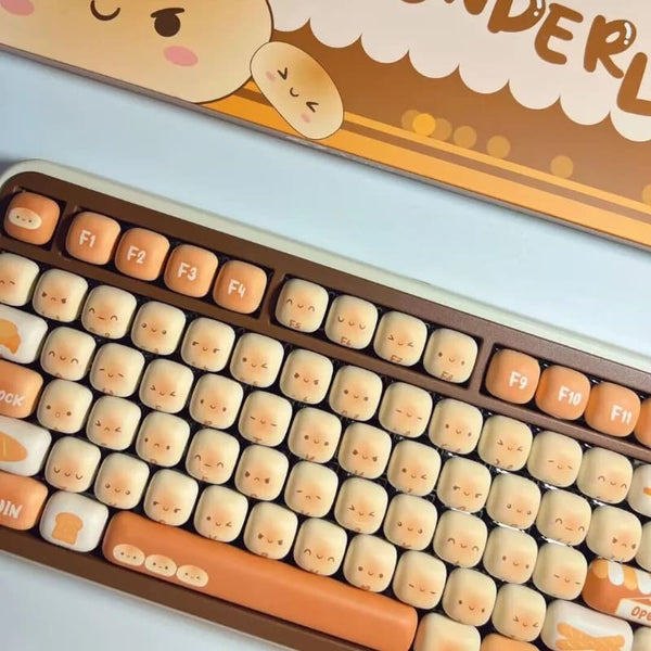 Kawaii fluffy bread bun keycaps set 138 key caps keyboard