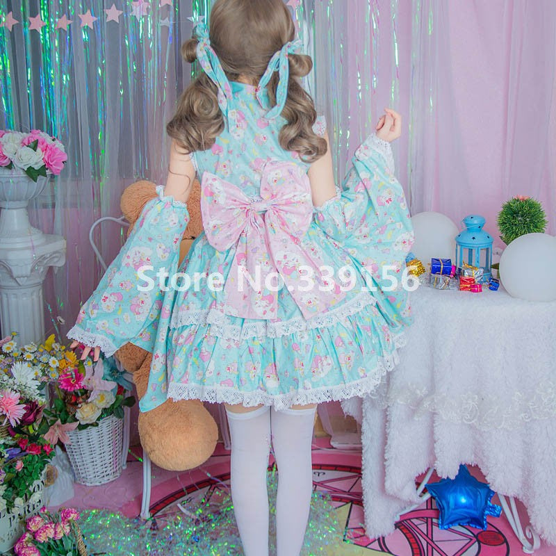 Kawaii kimono dress - anime cosplay - baby pink - cat - extra large