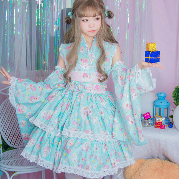 Kawaii kimono dress - anime cosplay - baby pink - cat - extra large