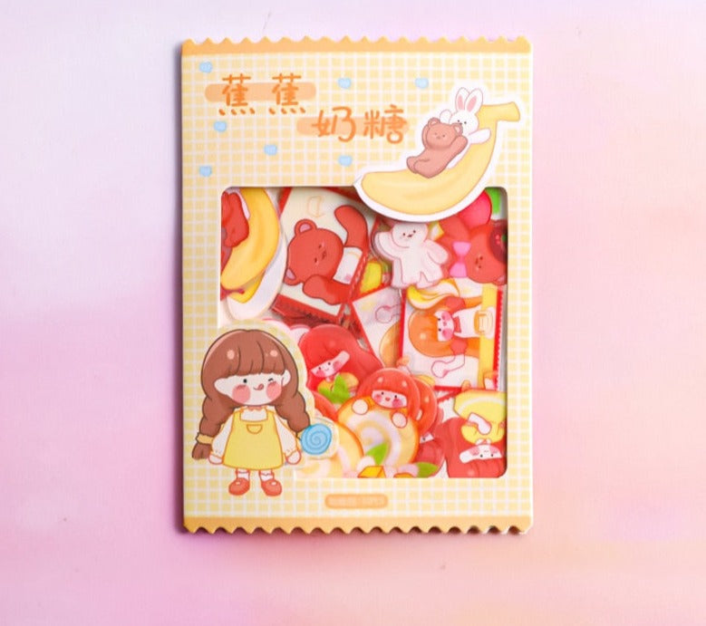 Kawaii laser cut sticker packs - anime - banana - fruit - peach - stationery