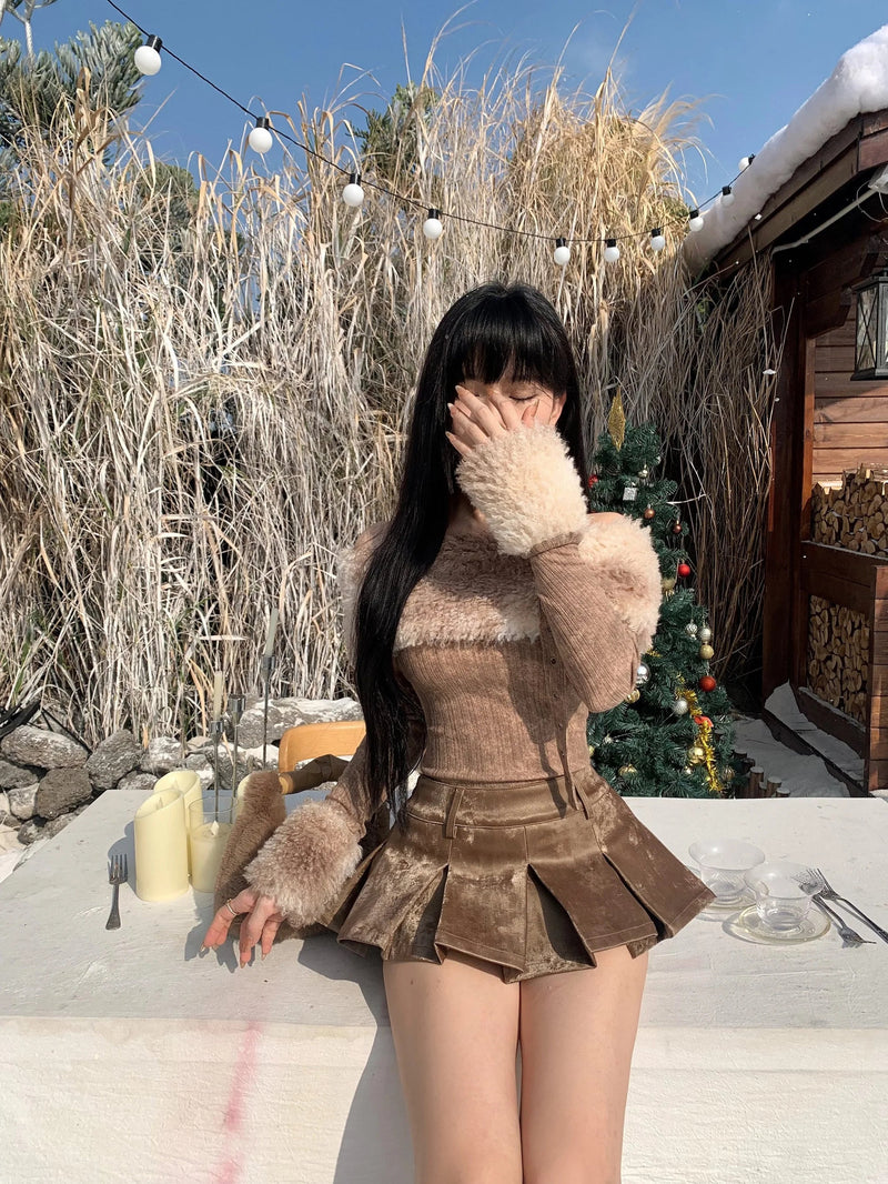 Kawaii nordic viking outfit - bear - brown - fur - nordic - pleated