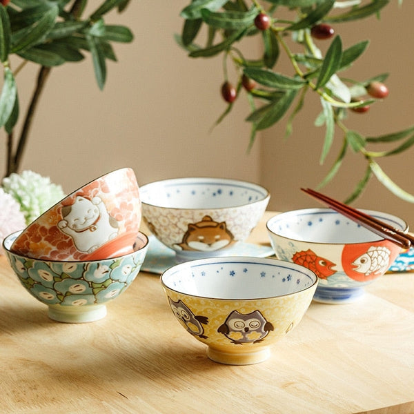 Kawaii oriental noodle bowls - blue ink - bowls - ceramic - china - chinese
