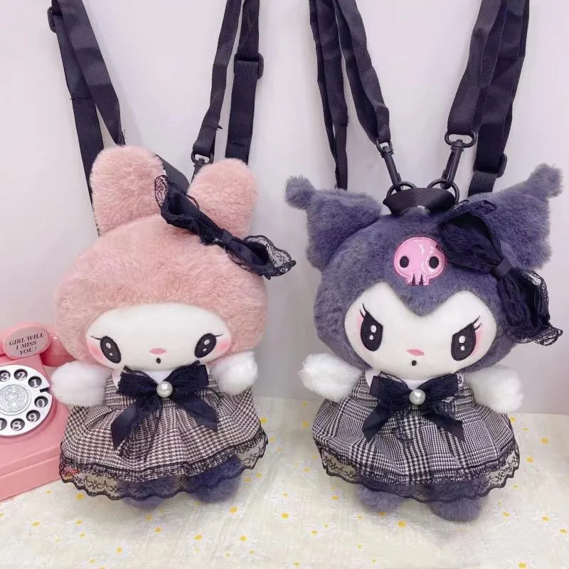 Kawaii pastel goth plush backpacks - backpack - backpacks - book bags - kuromi