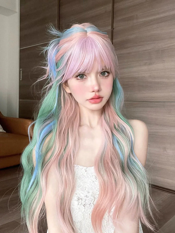 Kawaii pastel mermaid princess long cosplay wig kanekalon