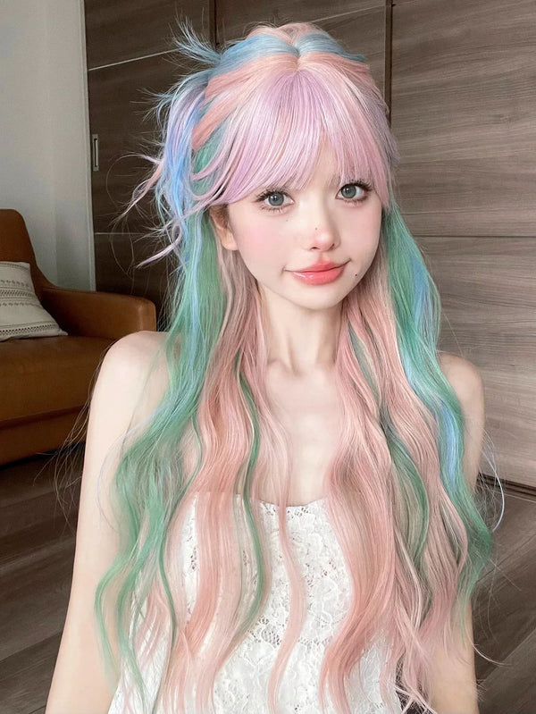 Kawaii pastel mermaid princess long cosplay wig kanekalon