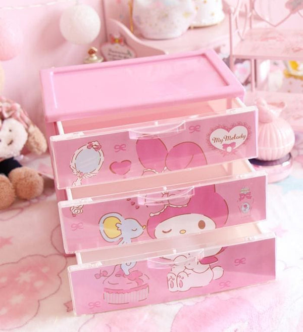 Kawaii pink bunny jewelry box storage with drawers