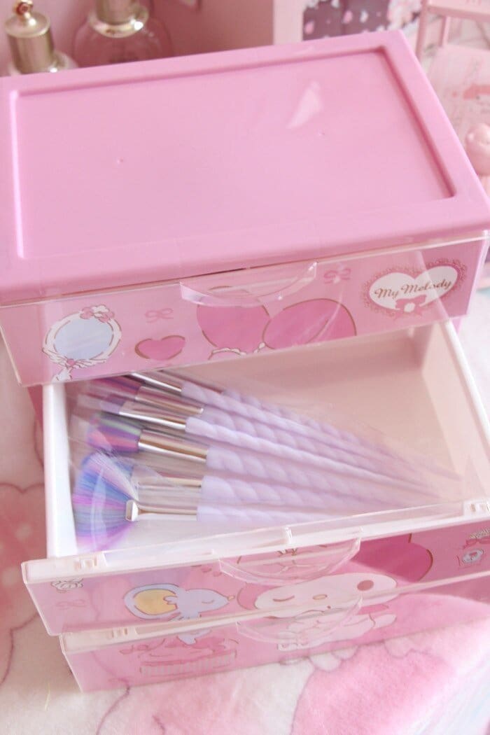 Kawaii pink bunny jewelry box storage with drawers