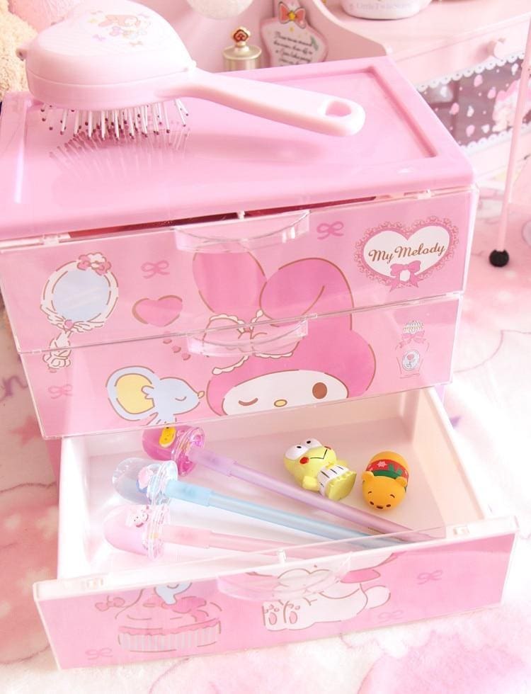 Kawaii pink bunny jewelry box storage with drawers