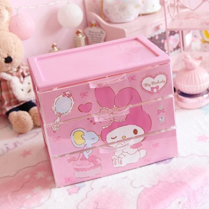 Kawaii pink bunny jewelry box storage with drawers