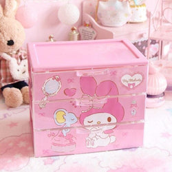 Kawaii pink bunny jewelry box storage with drawers