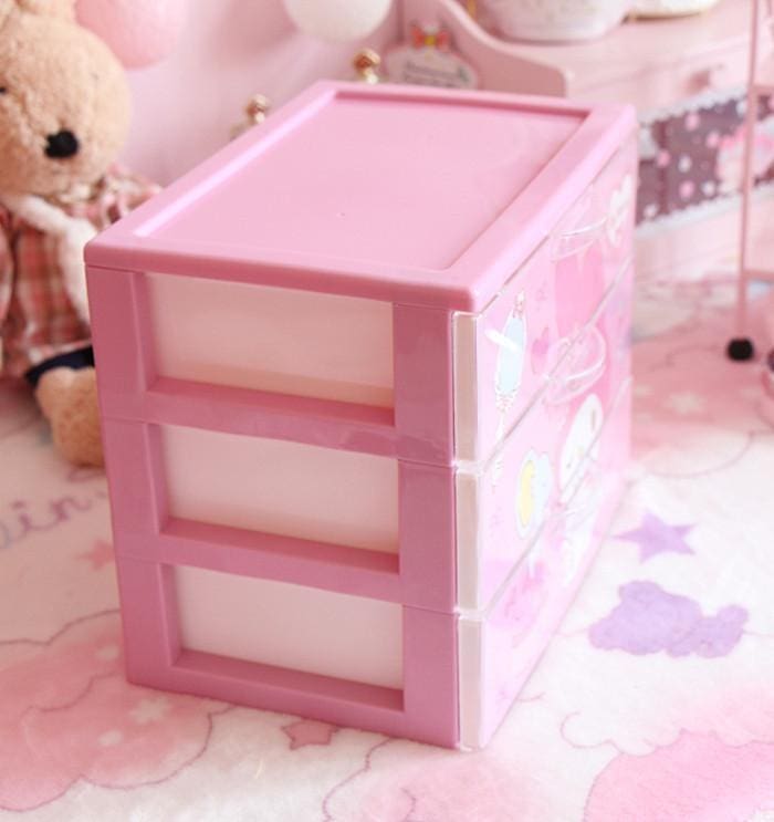 Kawaii pink bunny jewelry box storage with drawers