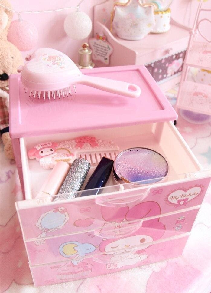 Kawaii pink bunny jewelry box storage with drawers