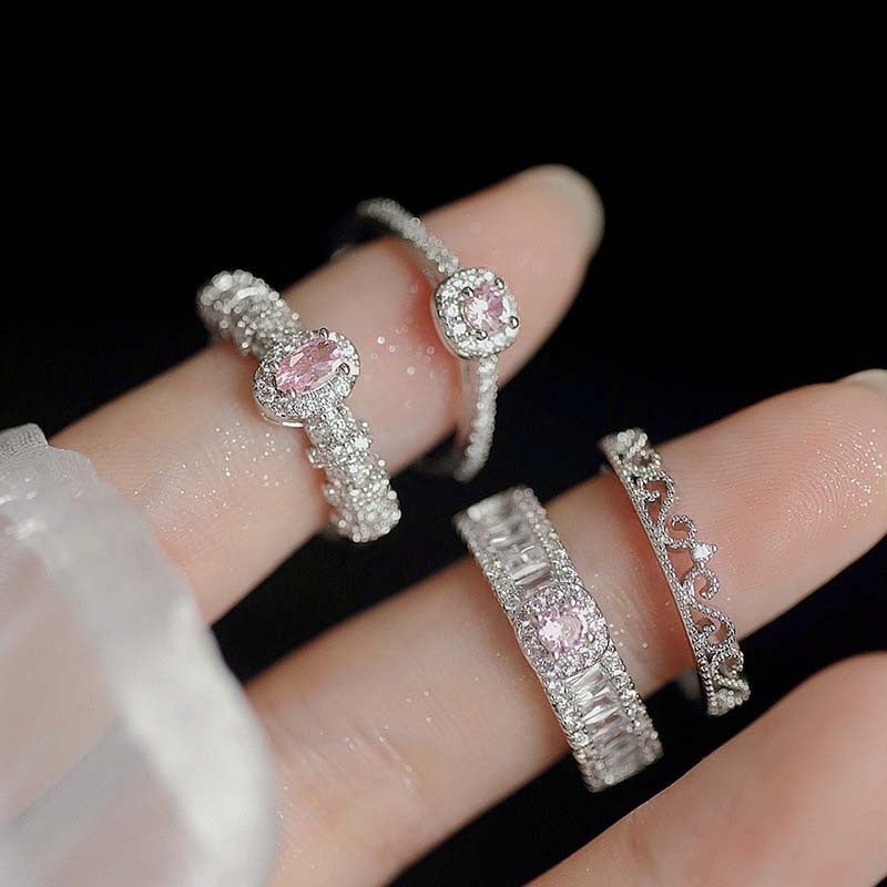 Kawaii Pink Princess Rings Hearts Silver Wings Gemstones – Kawaii Babe