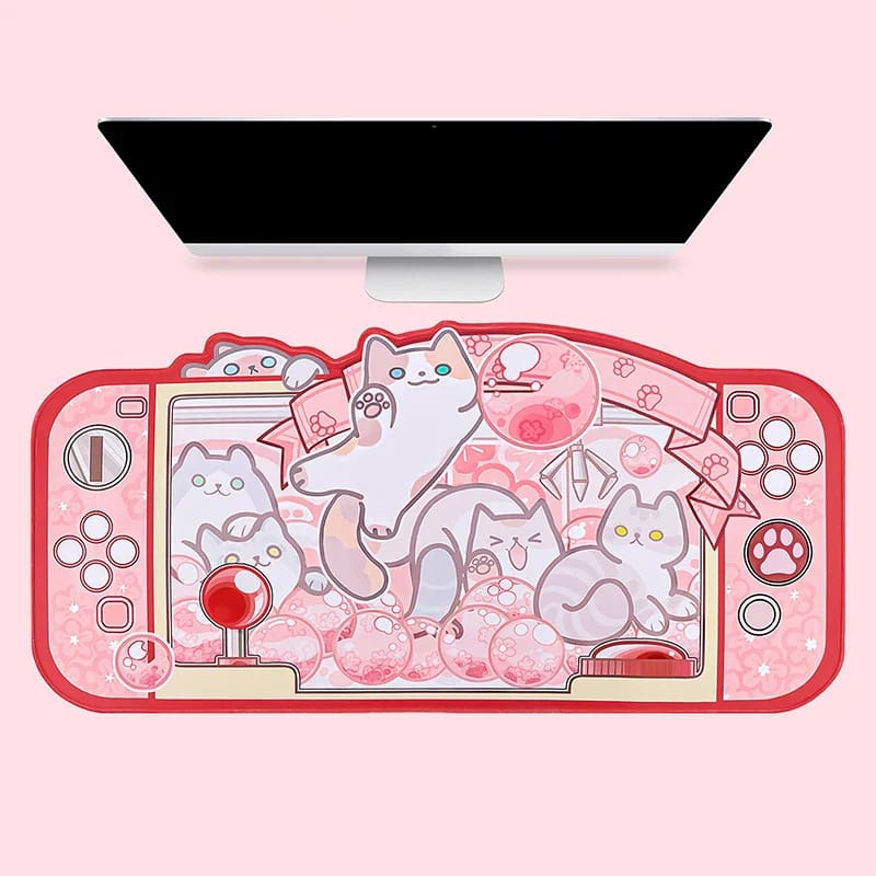 Kawaii pink silly cat gaming mousepad large size streaming