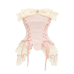 Kawaii pink white victorian ruffles & lace corset skirt set