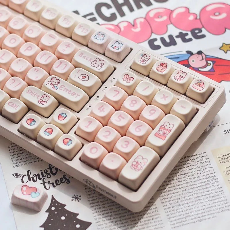 Pink Snack Bunny MOA Profile Keycaps for Cute Mechanical Keyboards