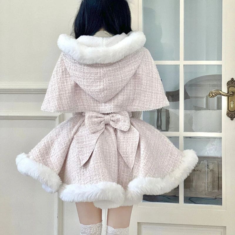 Kawaii Snow Dumpling Tweed Outfit Set Lolita Dress & Shawl M Kawaii Snow Dumpling Tweed Outfit Set Lolita Dress & Shawl M