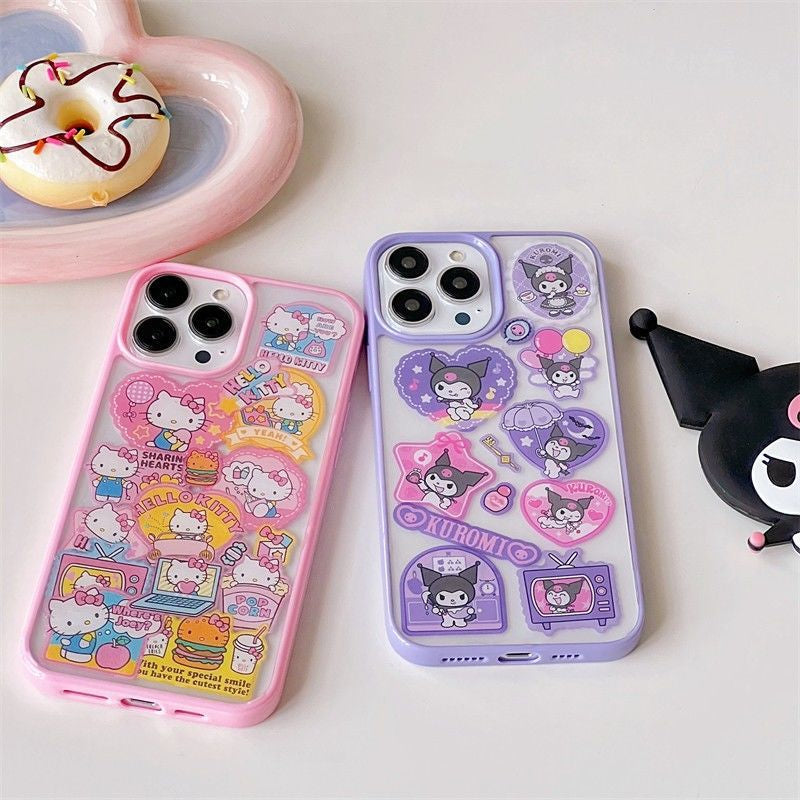 Kawaii sticker iphone case - hearts - hello kitty - kawaii - kuromi - phone case