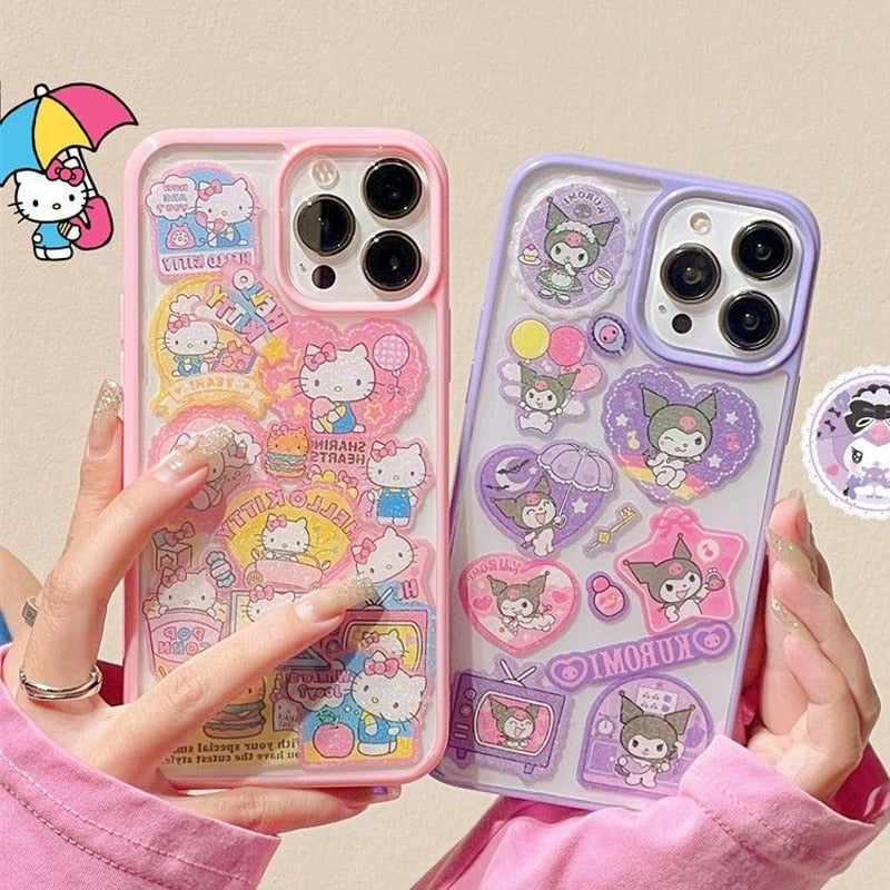 Kawaii sticker iphone case - hearts - hello kitty - kawaii - kuromi - phone case