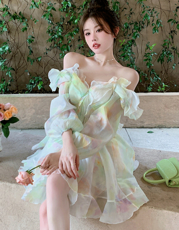 Kawaii tie-dye fairy ruffled layered dress