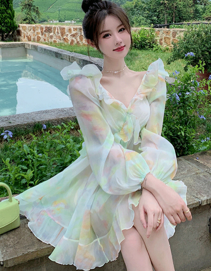 Kawaii tie-dye fairy ruffled layered dress