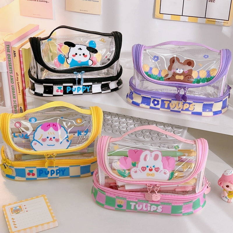 Kawaii transparent jumbo pencil case - bear - bears - bunny - kawaii - pencil case