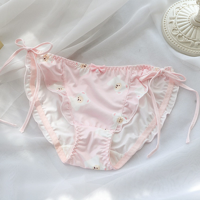 Kigurumi bear lace up panties - bra and panties - lace up - pink lingerie - tie