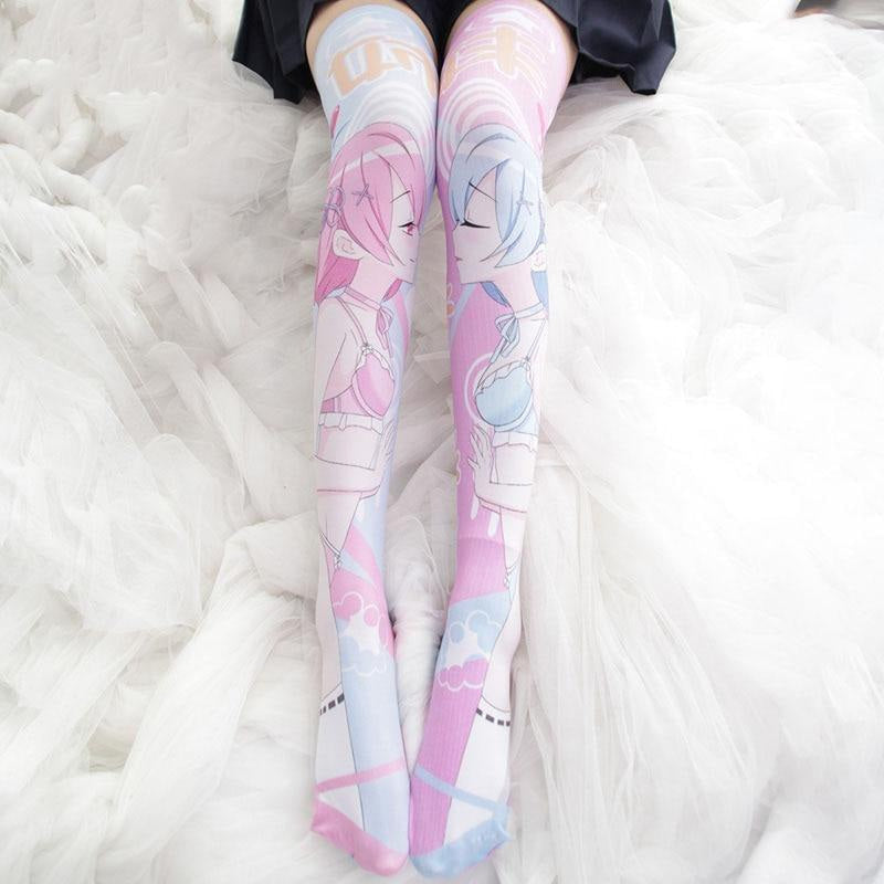 Kawaii kiss anime girl vibrant cute stockings thigh highs