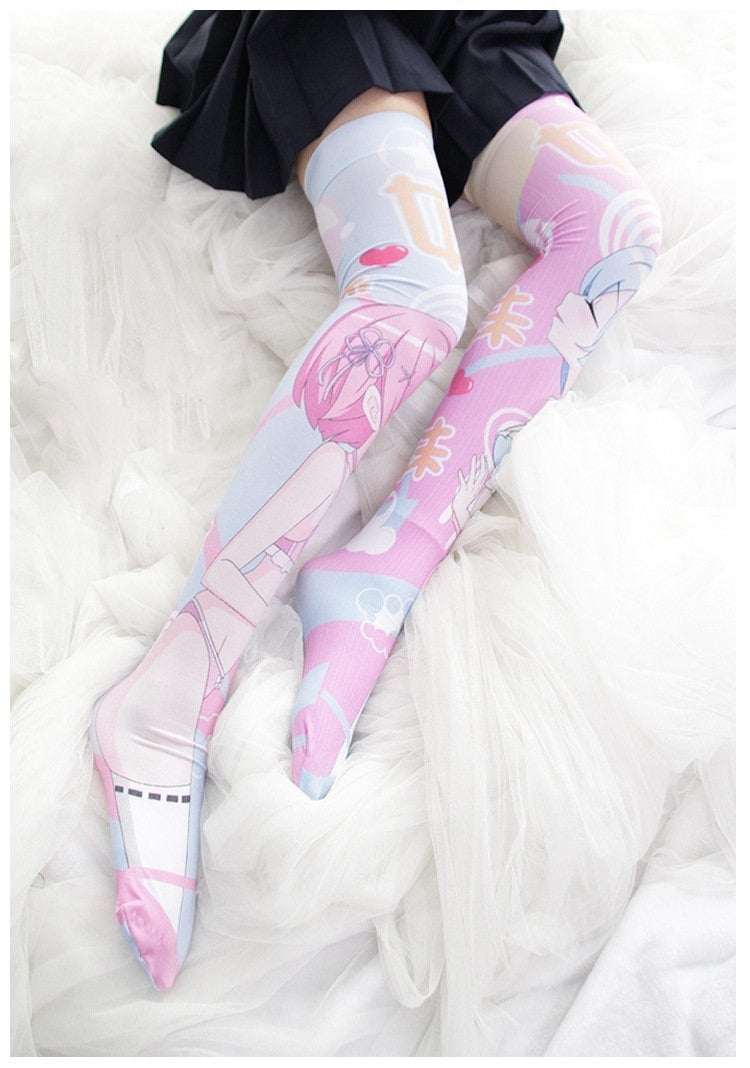 Kawaii kiss anime girl vibrant cute stockings thigh highs