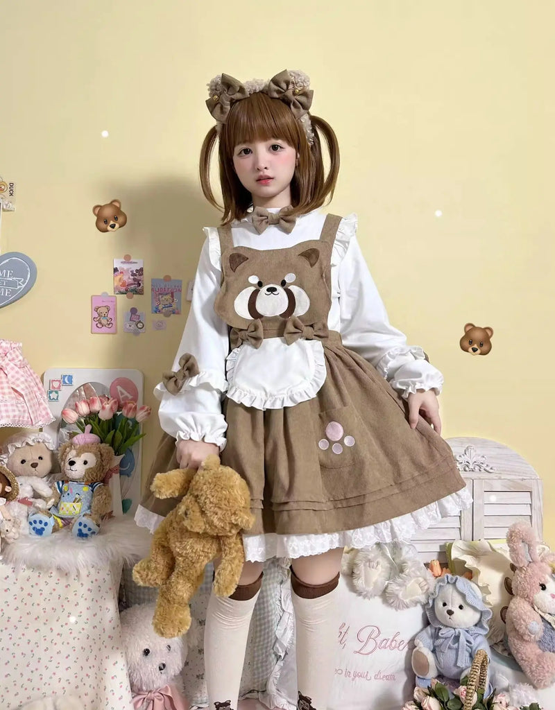 Kitsune corudroy suspender dress - apron - dress - bear - brown - cords