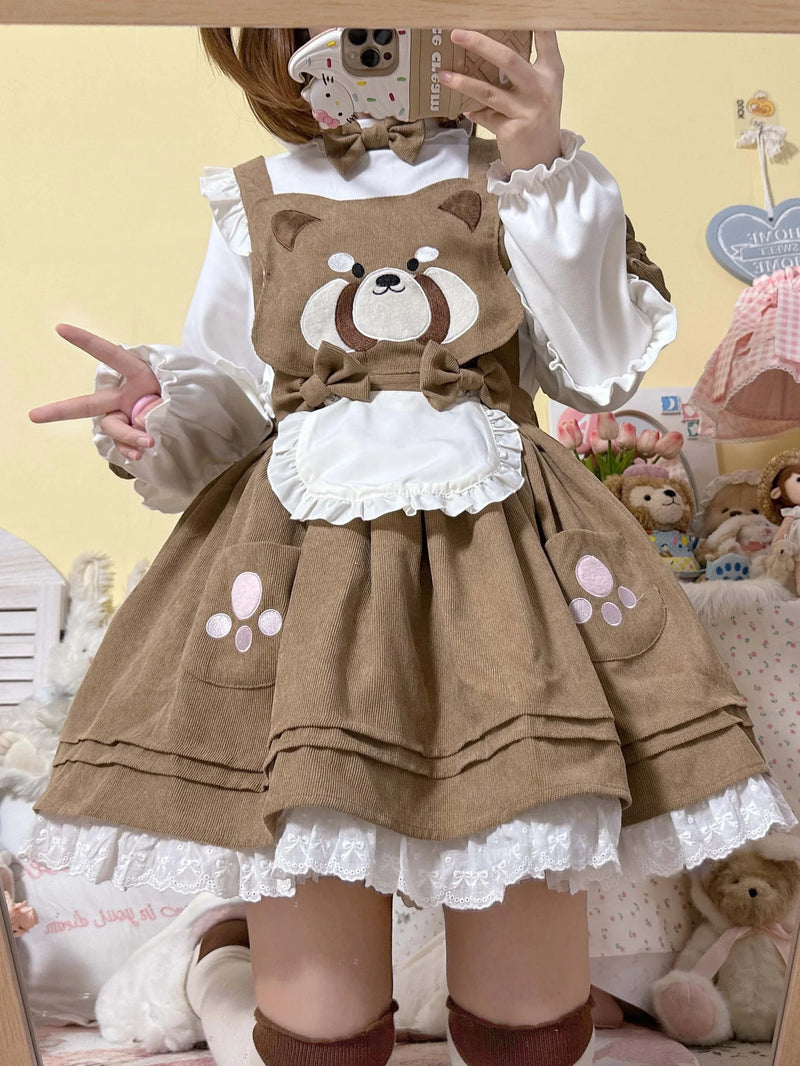 Kitsune corudroy suspender dress - apron - dress - bear - brown - cords