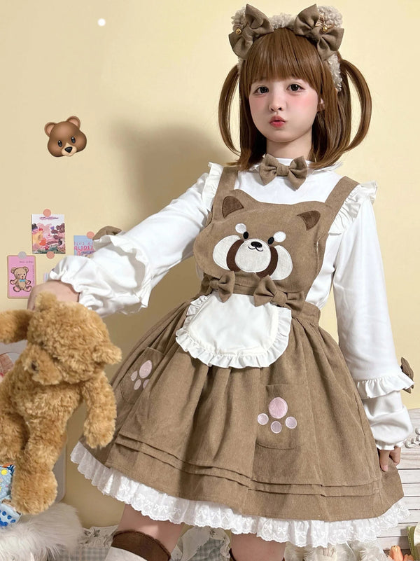 Kitsune corudroy suspender dress - apron - dress - bear - brown - cords