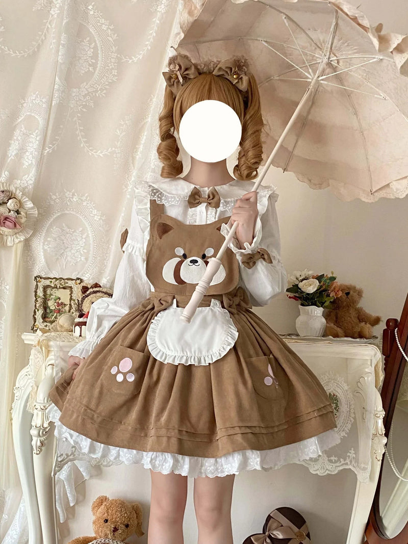 Kitsune corudroy suspender dress - apron - dress - bear - brown - cords