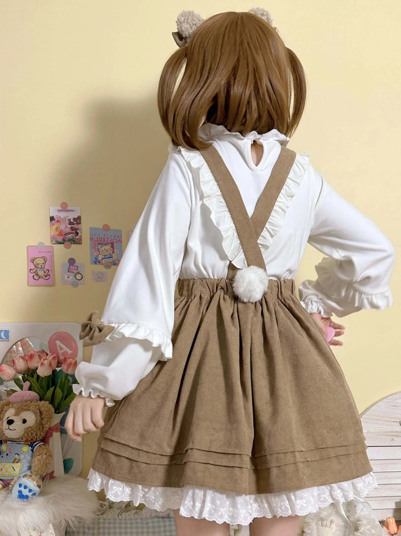 Kitsune corudroy suspender dress - apron - dress - bear - brown - cords