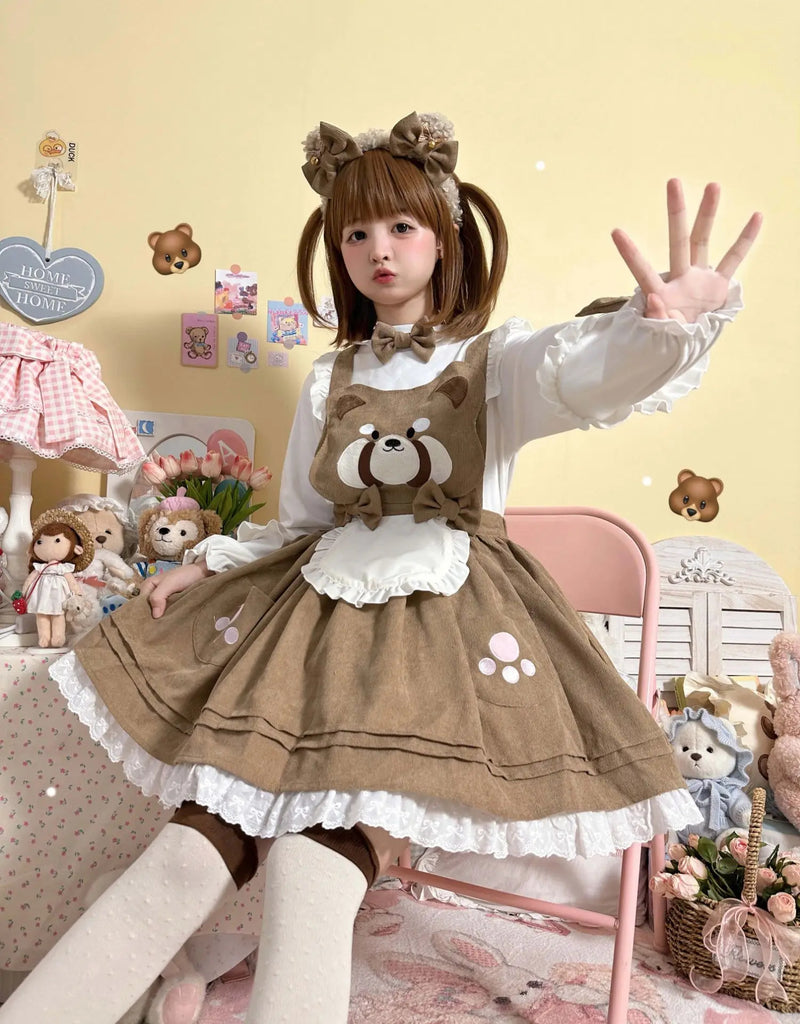 Kitsune corudroy suspender dress - apron - dress - bear - brown - cords