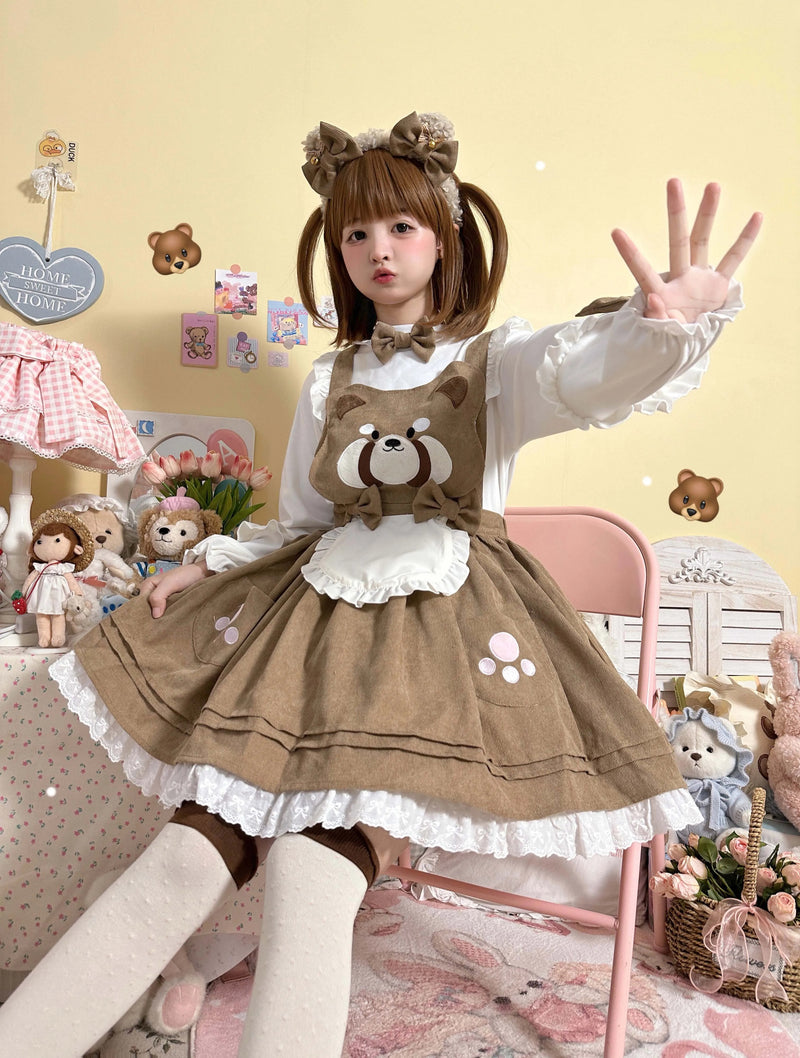 Kitsune corudroy suspender dress - apron - dress - bear - brown - cords