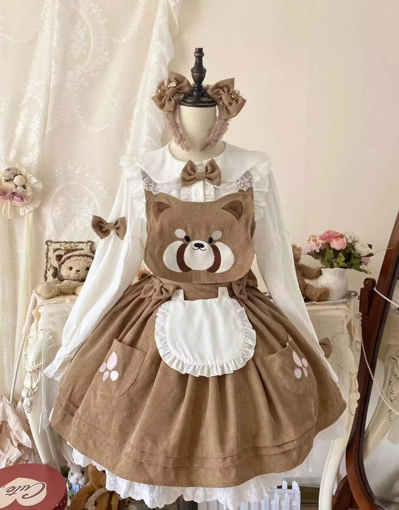 Kitsune corudroy suspender dress - apron - dress - bear - brown - cords