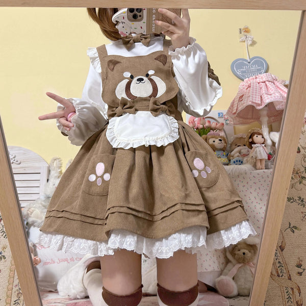 Kitsune corudroy suspender dress - apron - dress - bear - brown - cords