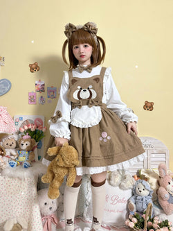 Kitsune corudroy suspender dress - apron - dress - bear - brown - cords