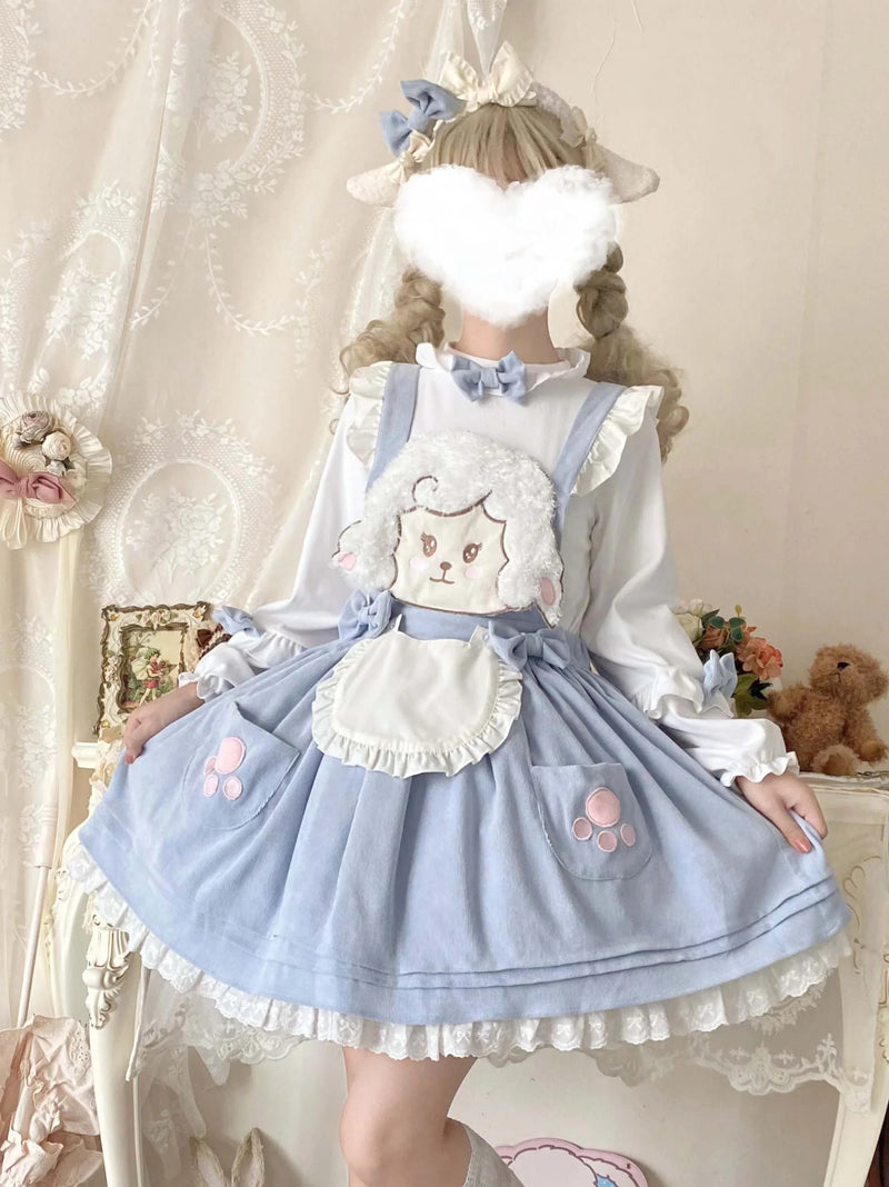 Kitsune corudroy suspender dress - apron - dress - bear - brown - cords