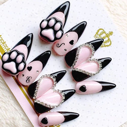 Kitten paw press on nails - bows - kawaii - nails - paw print - paws