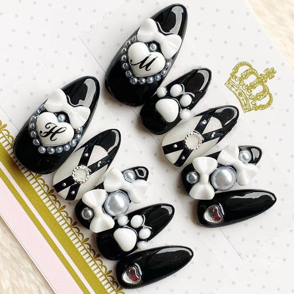 Kitten paw press on nails - bows - kawaii - nails - paw print - paws