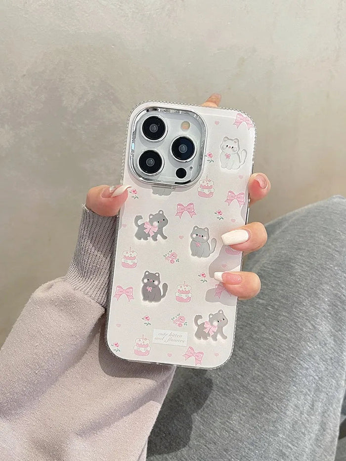 Pink Flower Dessert & Kittens & Bows iPhone Case Pink Flower Dessert & Kittens & Bows iPhone Case