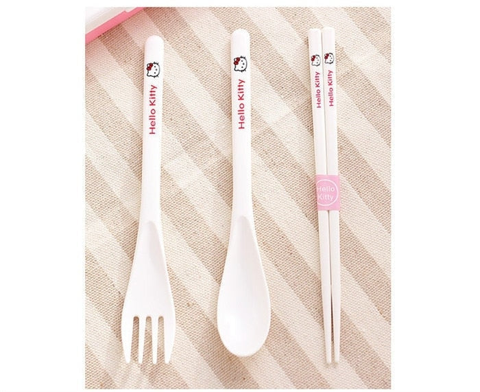 Kitty Cutlery Set - baby girl, chopsticks, cutlery, dinner ware, dinnerware