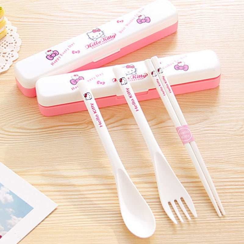 Hello Kitty Cutlery Flatware Set Fork Spoon Chopsticks Kawaii Babe