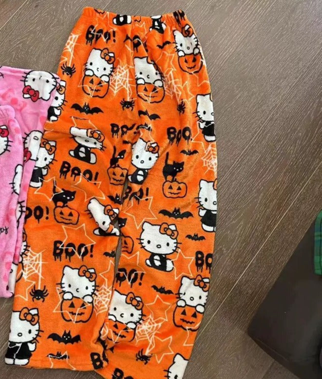 Kitty halloween pajama pants - cats - fuzzy - halloween - hello kitty - kawaii