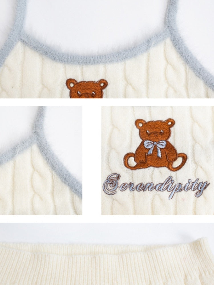 Knit Teddy Crop Top - crochet, embroidered, embroidery, knit, knit top Kawaii Babe