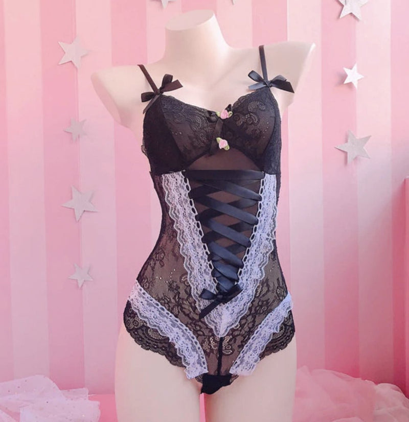 Lace corset bodysuit - black lace - lingerie - body suit - bodysuit - bodysuits